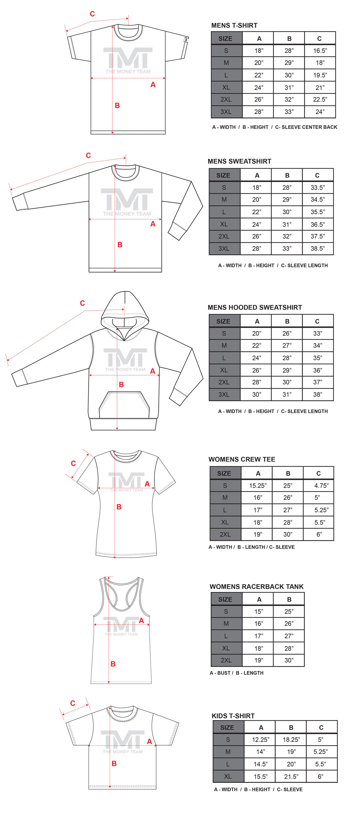 Таблица размеров одежды TMT