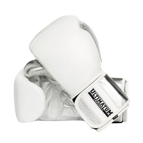 Кожаные боксерские перчатки на липучке, белый с серебром цвет