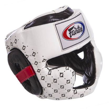 Тайский бокс шлем Fairtex спарринговый с защитой скул и подбородка на липучке белый