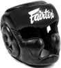 Тайский бокс шлем Fairtex тренировочный с защитой темени  скул и подбородка на липучке черный